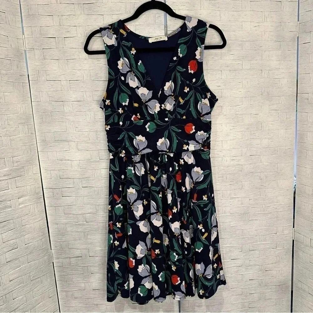 Jessy B Womens Dress sleeveless navy‎ background floral size large